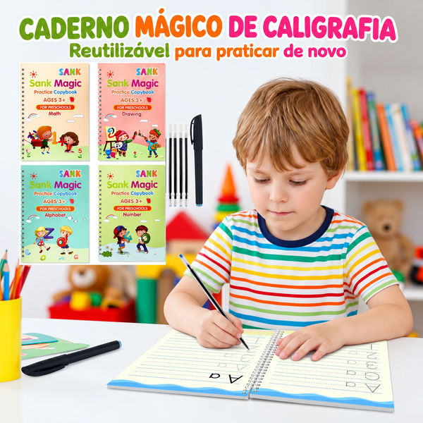 Kit 4 Cadernos Mágicos de Caligrafia